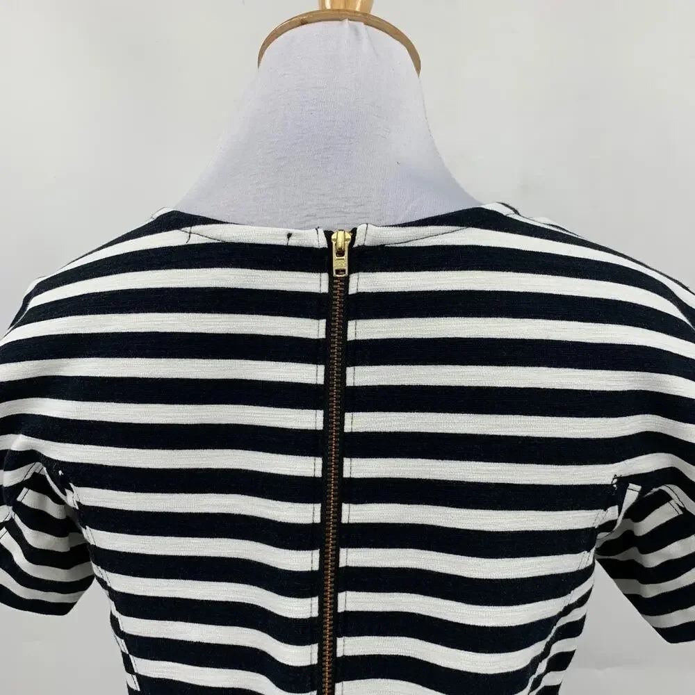 J Crew T Shirt Dress Women PXS Petite Black White Straight Short Sleeve Back Zip